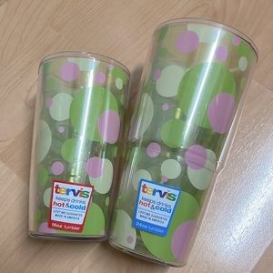 Set of 2 Tervis pink and green dots tumblers 16 and 24 oz